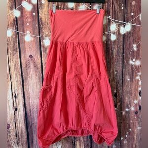 Carine High Low Cotton Skirt in Vibrant Coral